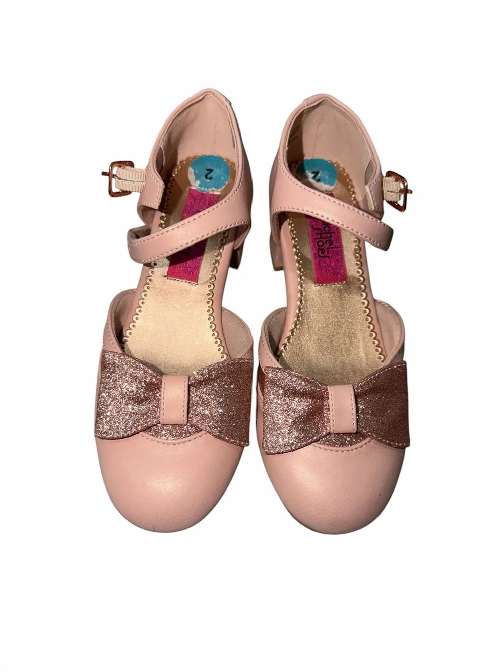 Rachel Shoes Pink Glitter Bow Mary Jane Heels